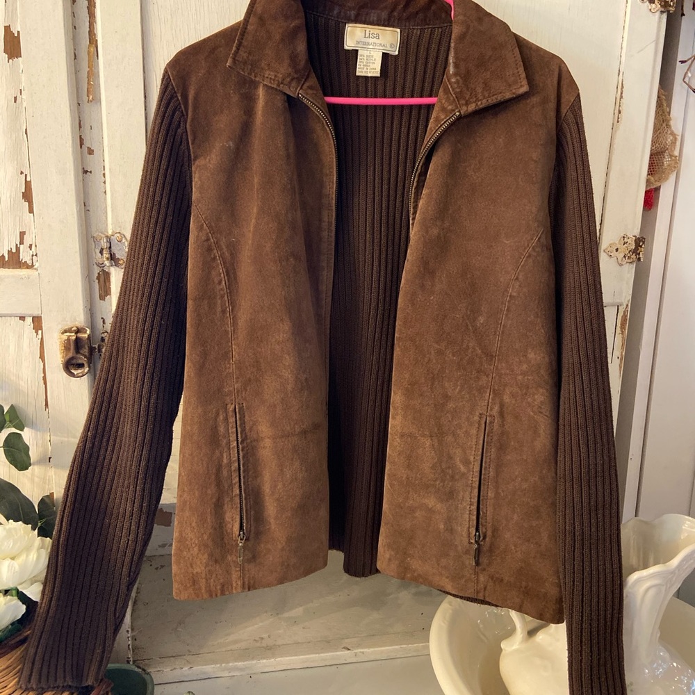 Lisa International Leather/sweater Jacket
